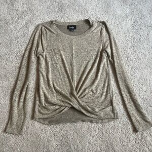 by & by Gray Tie Front Long Sleeve Blouse